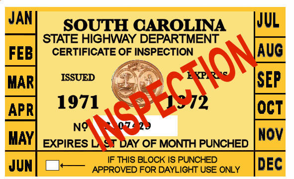 Modal Additional Images for 1971-72  South Carolina INSPECTION Sticker